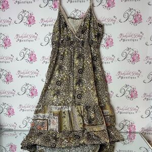 Dress patchwork style Floral Spaghetti Strap Dress boho lace paisley cheetah